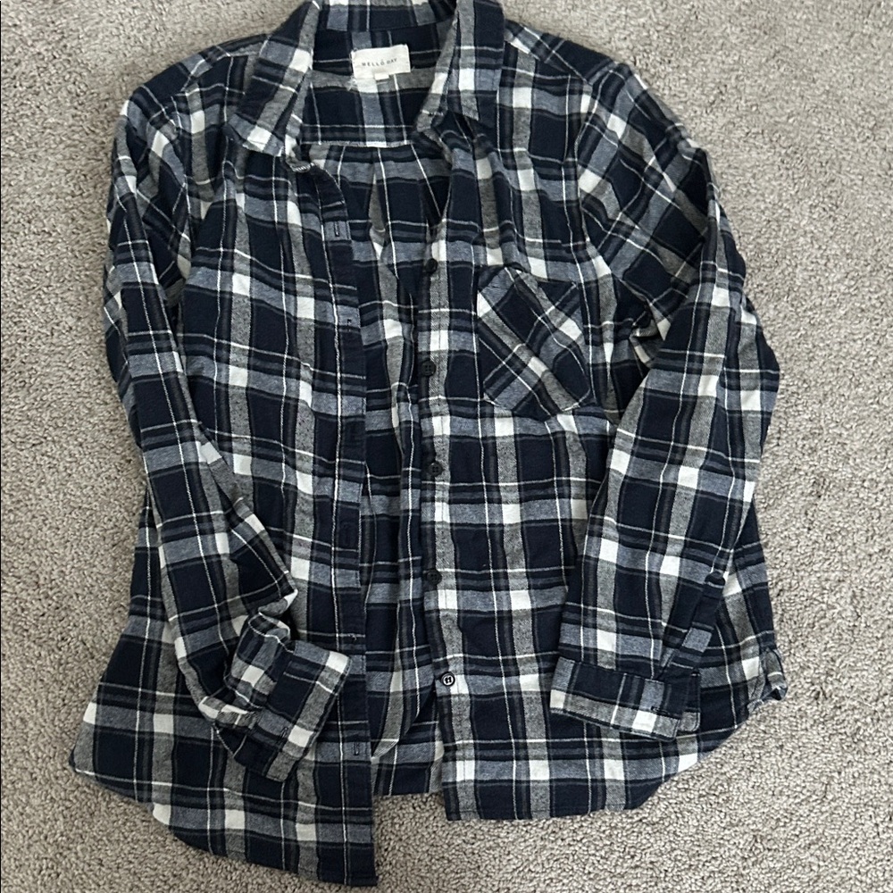MELLODAY Black and White Plaid Button Down Shirt